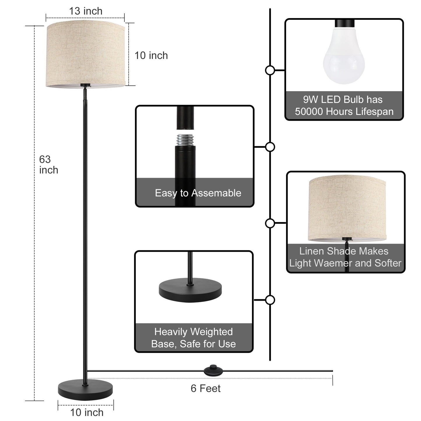 Floor Lamps for Living Room with Remote Control and 4 Color Temperatures Pole Lamps - N/A