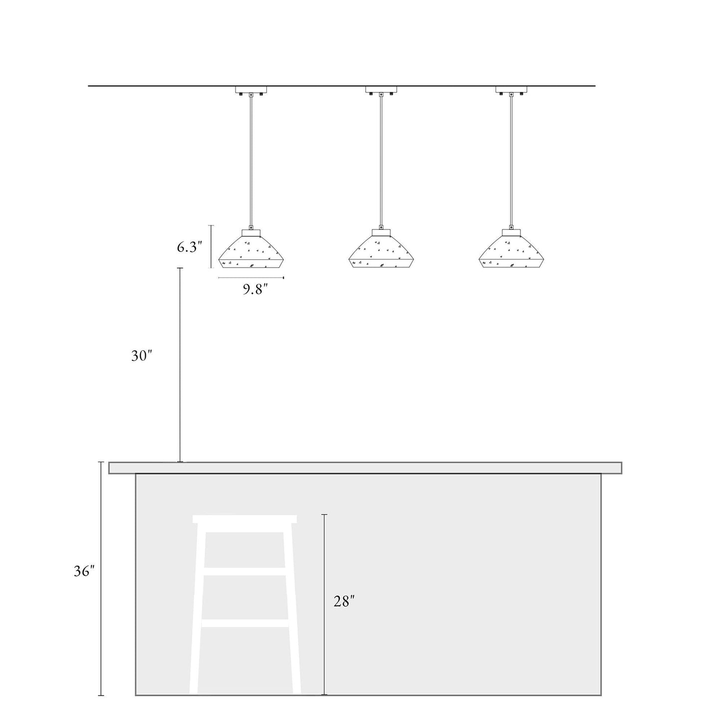 Suspension d'éclairage moderne Flyn à 1 lumière en verre mercure pour îlot de cuisine
