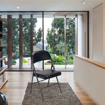 Folding Chairs with Leather Padded Seats Black 4-Pack