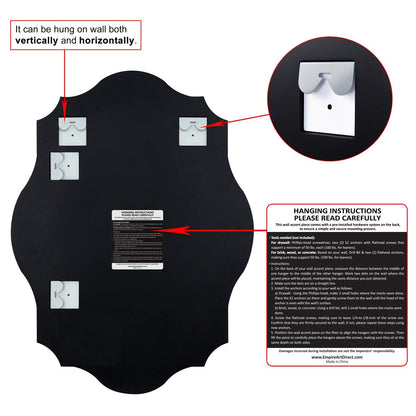 Miroir mural rectangulaire sans cadre, biseauté, élégant et à bords festonnés