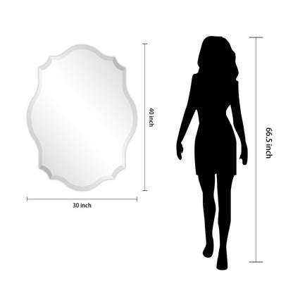 Miroir mural rectangulaire sans cadre, biseauté, élégant et à bords festonnés