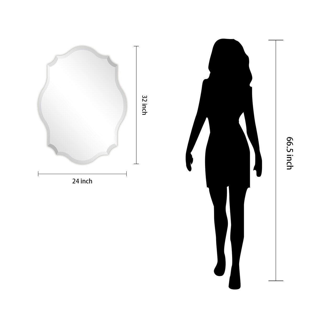 Miroir mural rectangulaire sans cadre, biseauté, élégant et à bords festonnés