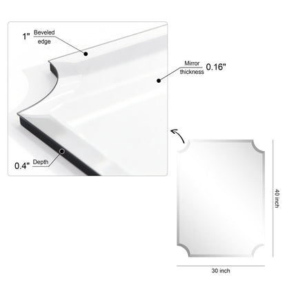 Miroir mural rectangulaire sans cadre, à bords évasés et biseautés, pour salle de bain, meuble-lavabo, chambre à coucher, avec un biseau sur le bord - Transparent