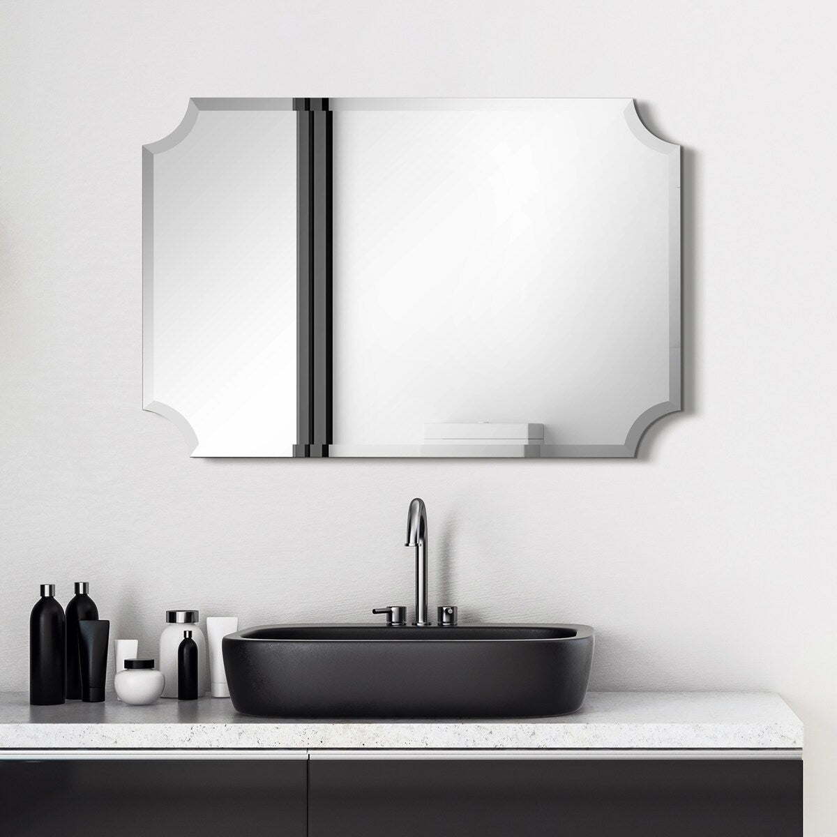 Miroir mural rectangulaire sans cadre, à bords évasés et biseautés, pour salle de bain, meuble-lavabo, chambre à coucher, avec un biseau sur le bord - Transparent