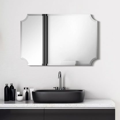 Miroir mural rectangulaire sans cadre, à bords évasés et biseautés, pour salle de bain, meuble-lavabo, chambre à coucher, avec un biseau sur le bord - Transparent