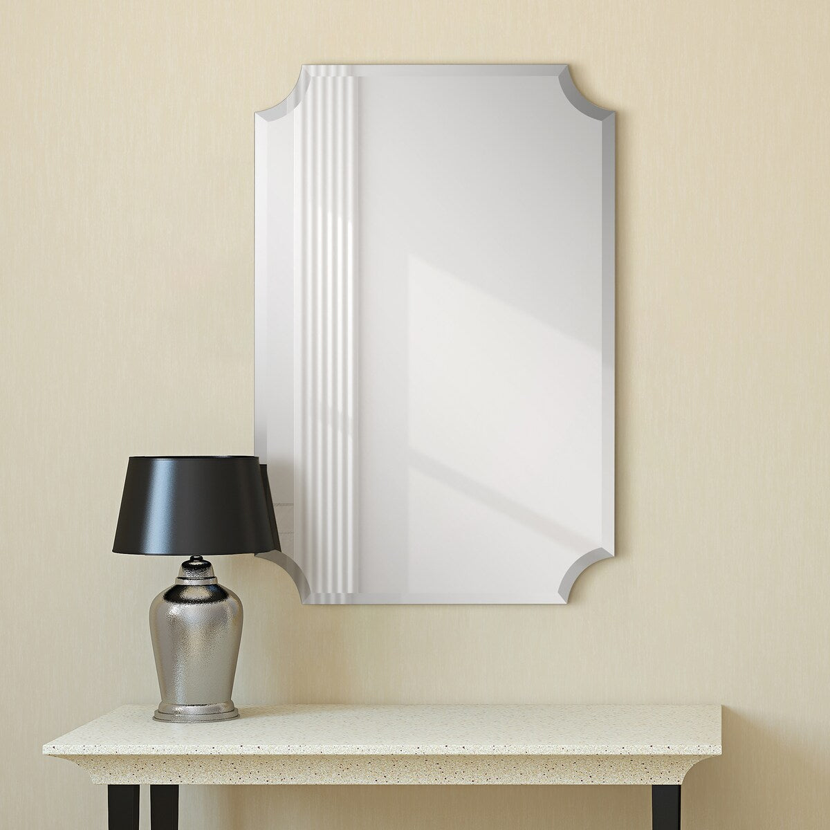 Miroir mural rectangulaire sans cadre, à bords évasés et biseautés, pour salle de bain, meuble-lavabo, chambre à coucher, avec un biseau sur le bord - Transparent