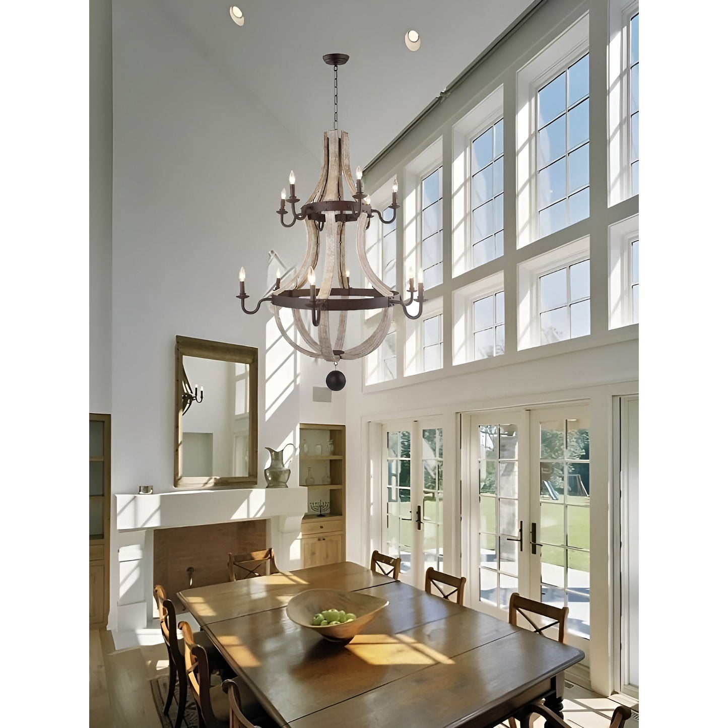 Luminaire à 12 lumières, style campagne française, à deux niveaux, en forme de tonneau à vin