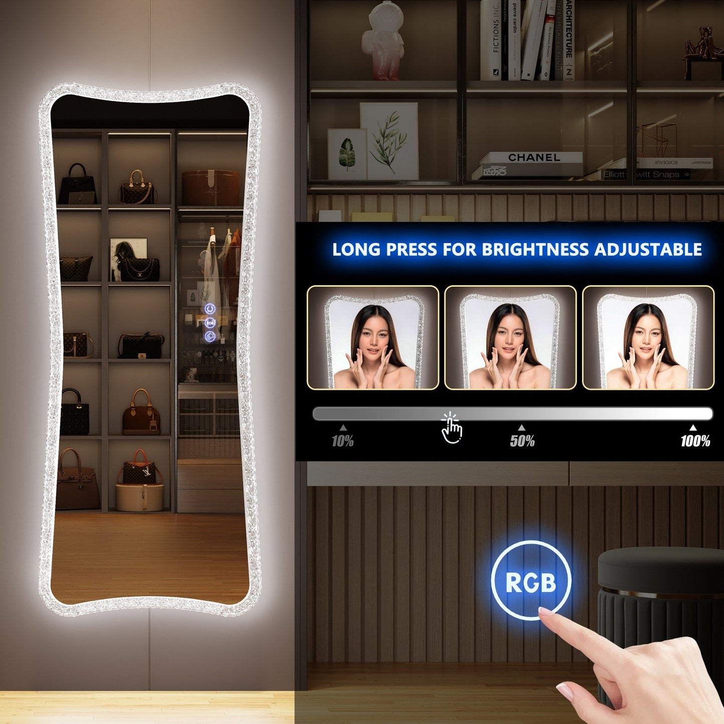 Grand miroir avec éclairage RVB - Blanc