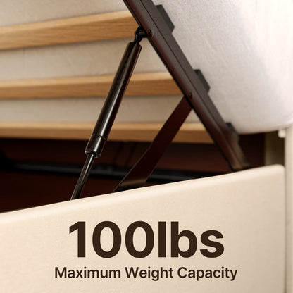 Cadre de lit coffre relevable, cadre de lit plateforme capitonné avec système de rangement hydraulique et tête de lit.