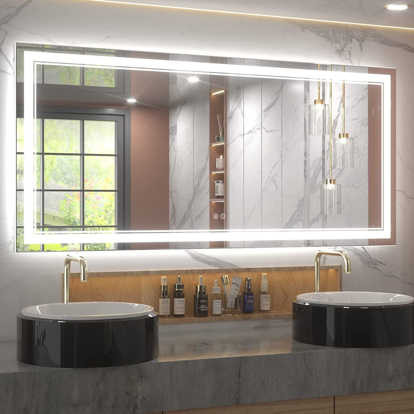 Full Size Front & Back LED Lighted Anti-fog Tempered Glass Wall Bathroom Vanity Mirror