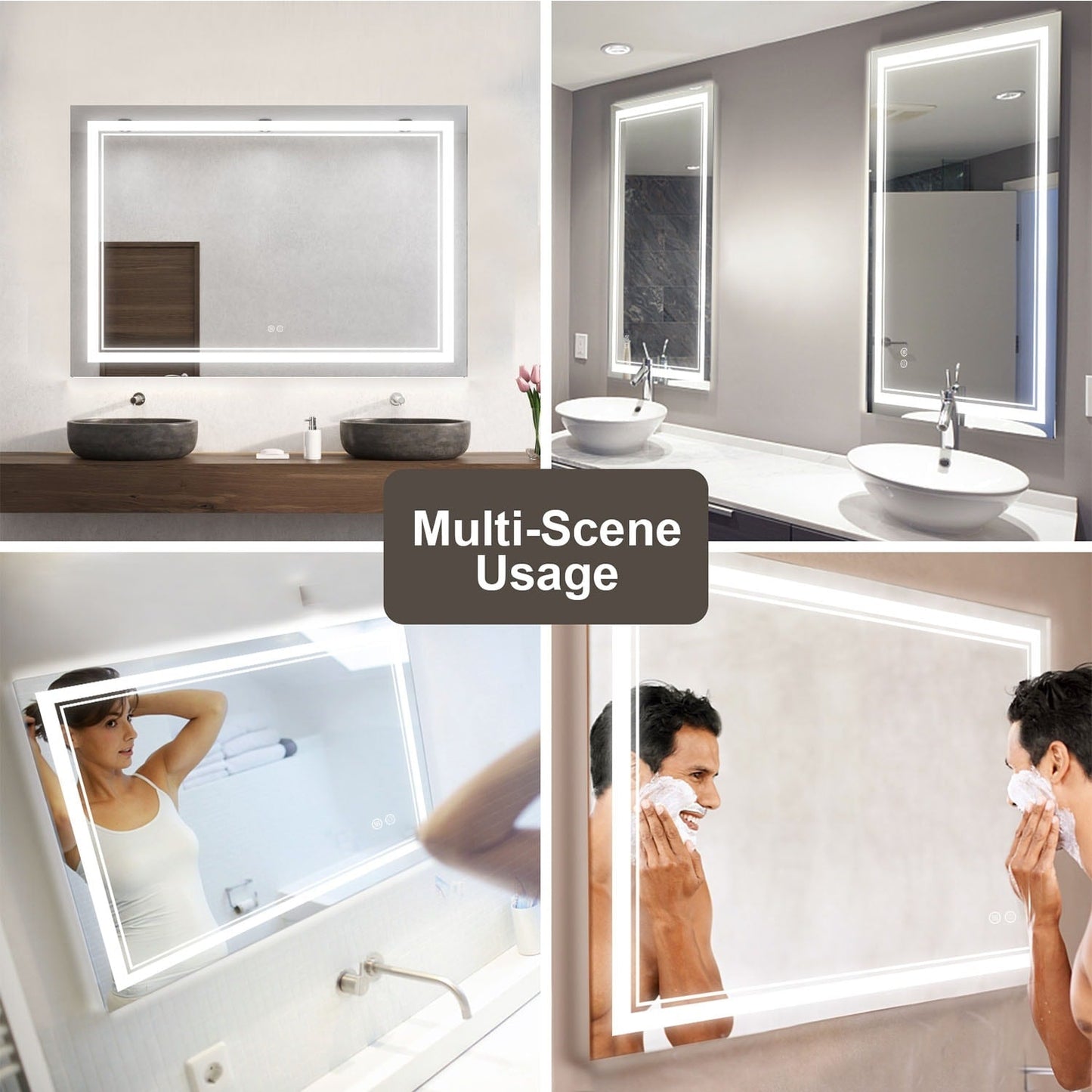 Full Size Front & Back LED Lighted Anti-fog Tempered Glass Wall Bathroom Vanity Mirror
