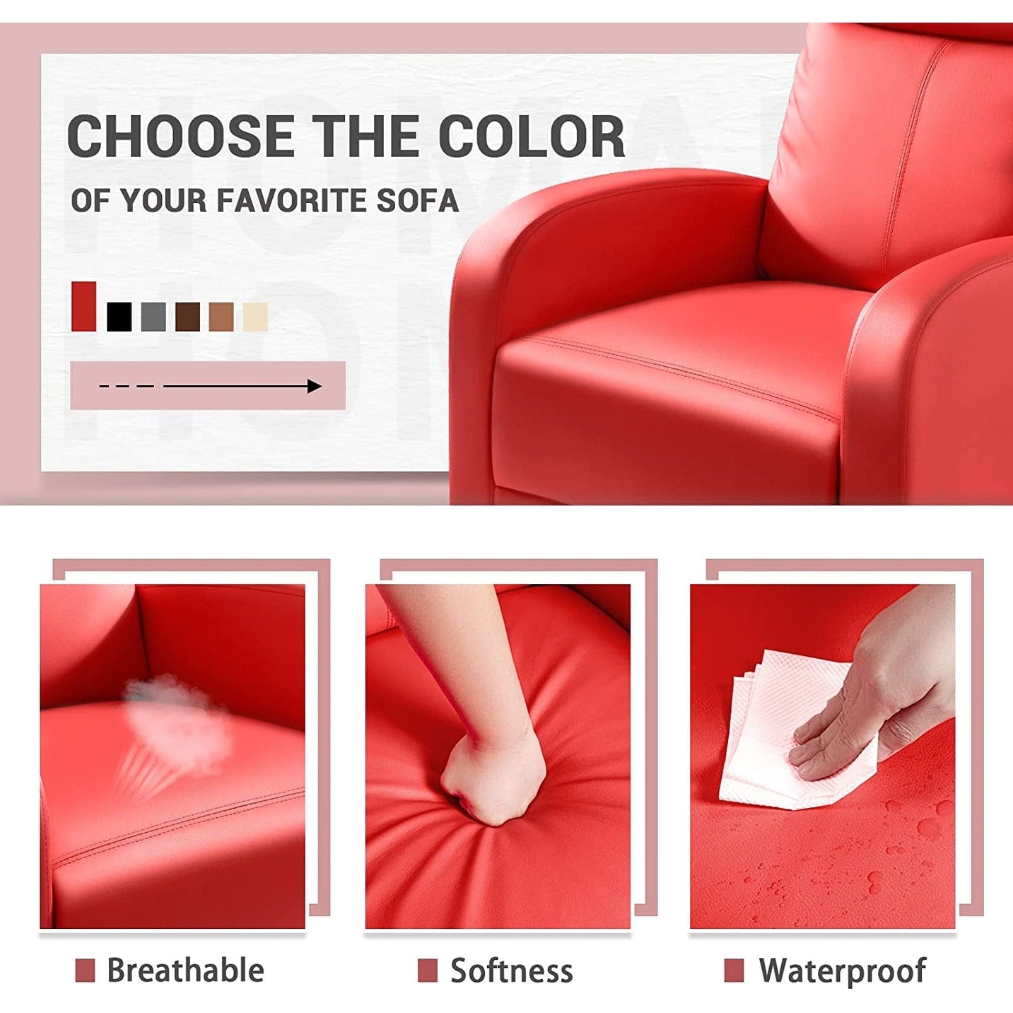 Furniwell PU Leather Sofa Recliner with Padded Seat and Backrest.