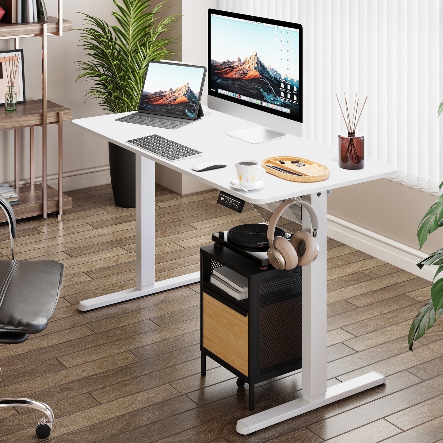 Bureau debout électrique à hauteur réglable Futzca, bureau informatique avec plateau de travail assemblé.