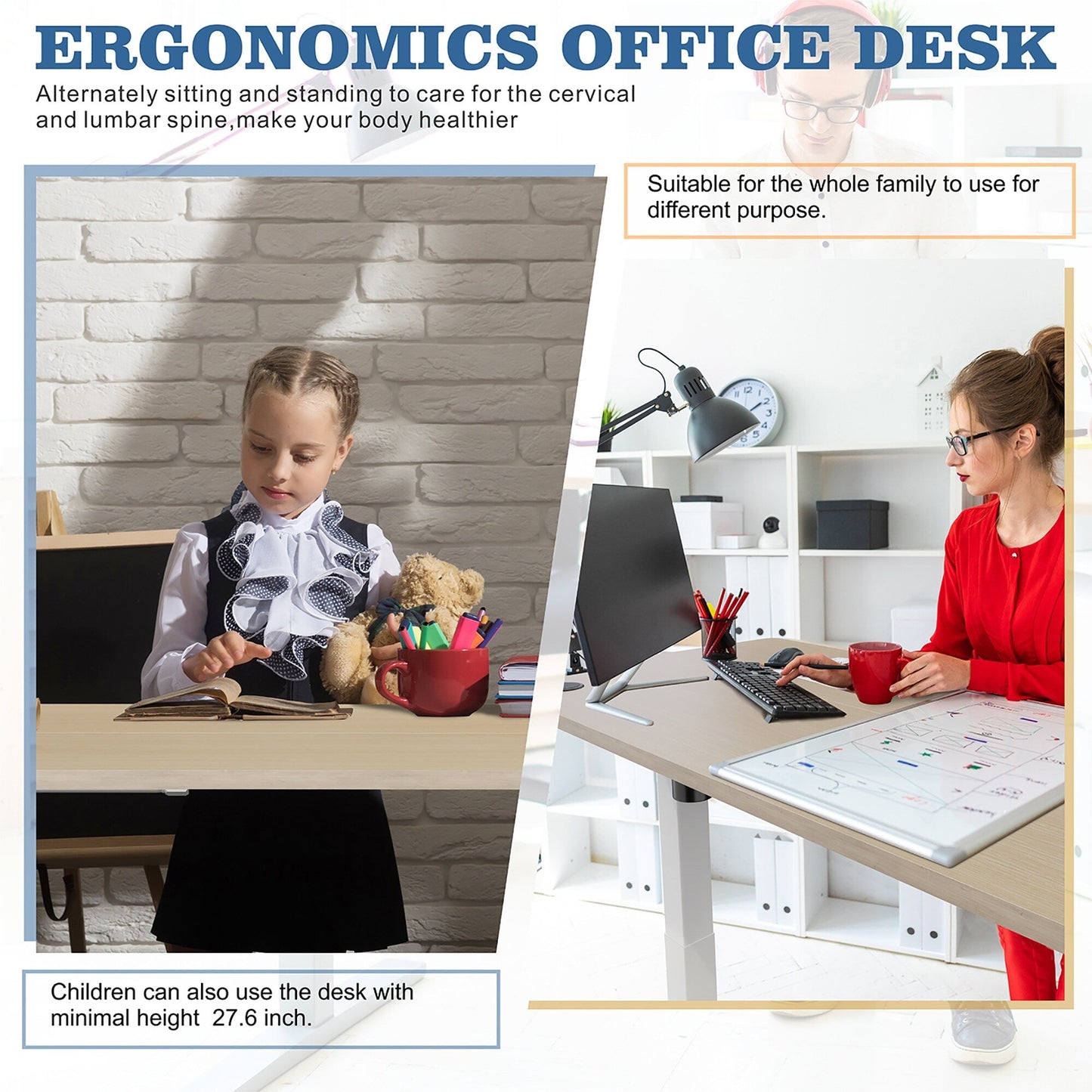 Bureau debout électrique à hauteur réglable Futzca, bureau informatique avec plateau de travail assemblé.