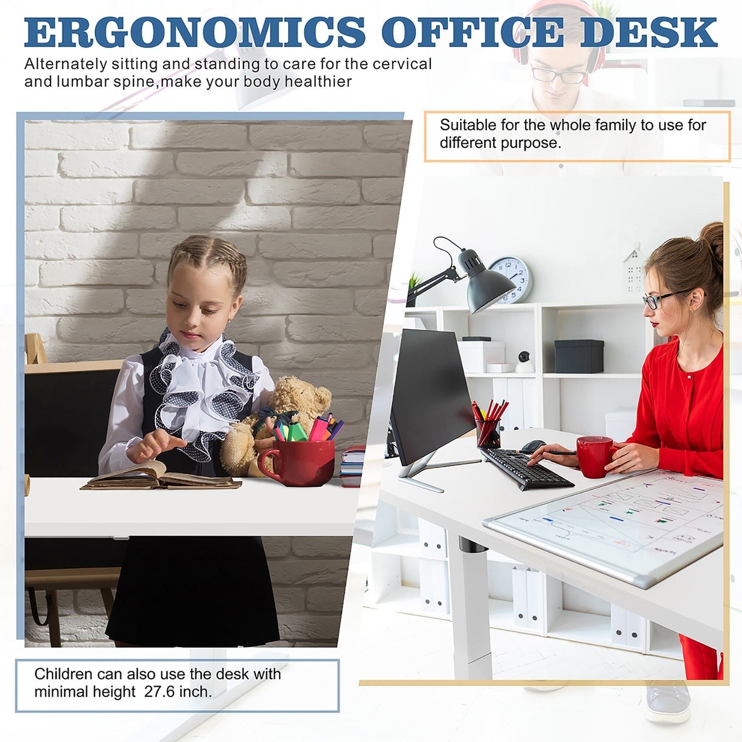 Bureau debout électrique à hauteur réglable Futzca, bureau informatique avec plateau de travail assemblé.