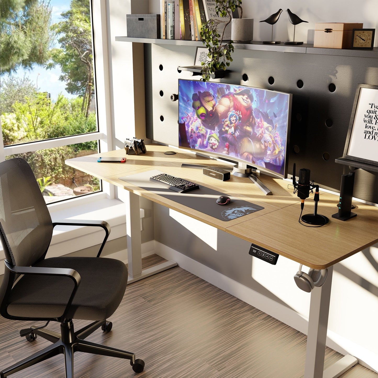 Bureau debout électrique à hauteur réglable Futzca, bureau informatique avec plateau de travail assemblé.