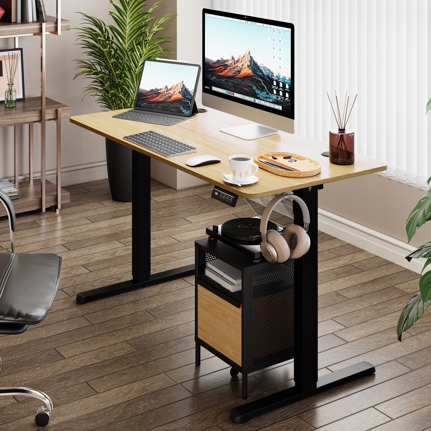 Bureau debout électrique à hauteur réglable Futzca, bureau informatique avec plateau de travail assemblé.