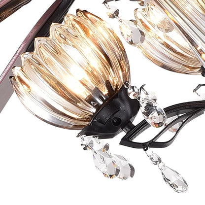 Ventilateur de plafond Garlow à 5 pales, noir mat, avec éclairage et lustre à coupelles en forme de fleur de cristal (avec télécommande) - Diamètre de 52 pouces