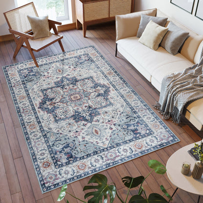 Gertmenian Crystal Print Washable Digital Printed Flat Pile Polyester Slip Resistant Area Rug Collection