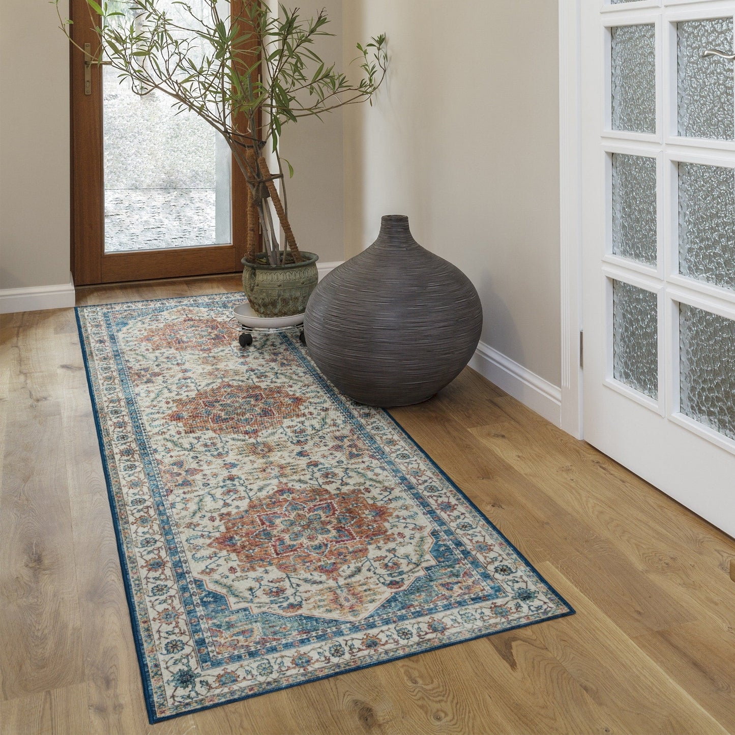 Gertmenian Crystal Print Washable Digital Printed Flat Pile Polyester Slip Resistant Area Rug Collection