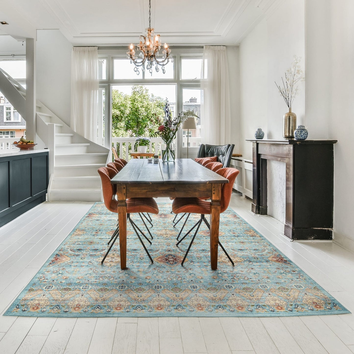 Gertmenian Crystal Print Washable Digital Printed Flat Pile Polyester Slip Resistant Area Rug Collection