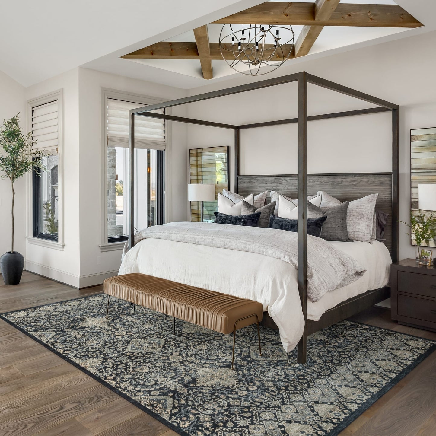 Gertmenian Crystal Print Washable Digital Printed Flat Pile Polyester Slip Resistant Area Rug Collection