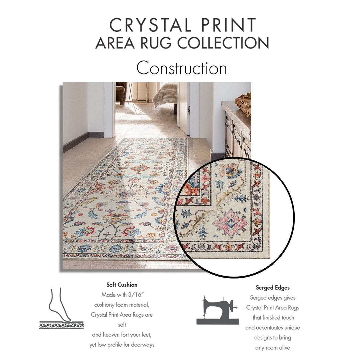Gertmenian Crystal Print Washable Digital Printed Flat Pile Polyester Slip Resistant Area Rug Collection