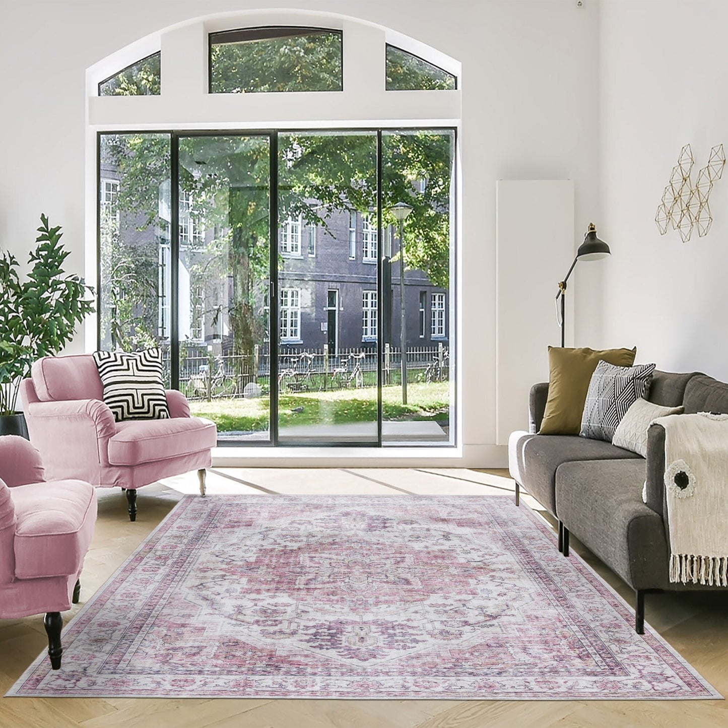 Gertmenian Crystal Print Washable Digital Printed Flat Pile Polyester Slip Resistant Area Rug Collection