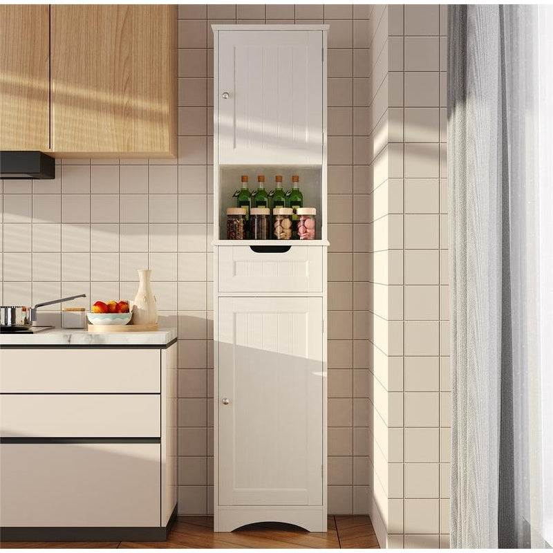 Armoire à linge étroite pour salle de bain, 170 cm de hauteur, armoire de rangement à 5 niveaux en bois massif, modèle autoportant.