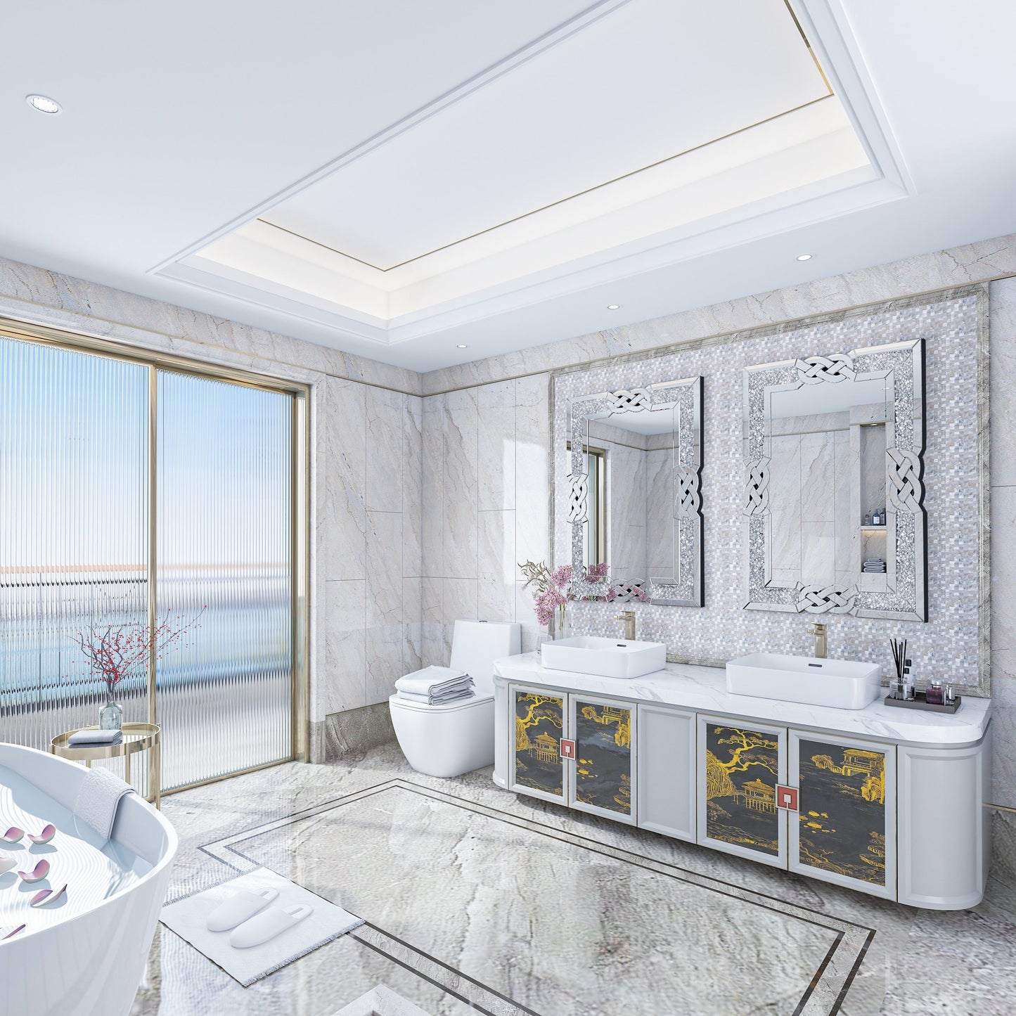 Miroir mural décoratif en forme de diamant avec strass scintillants