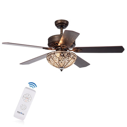 Ventilateur de plafond Gliska à 5 pales en bronze rustique avec abat-jour en cristal
