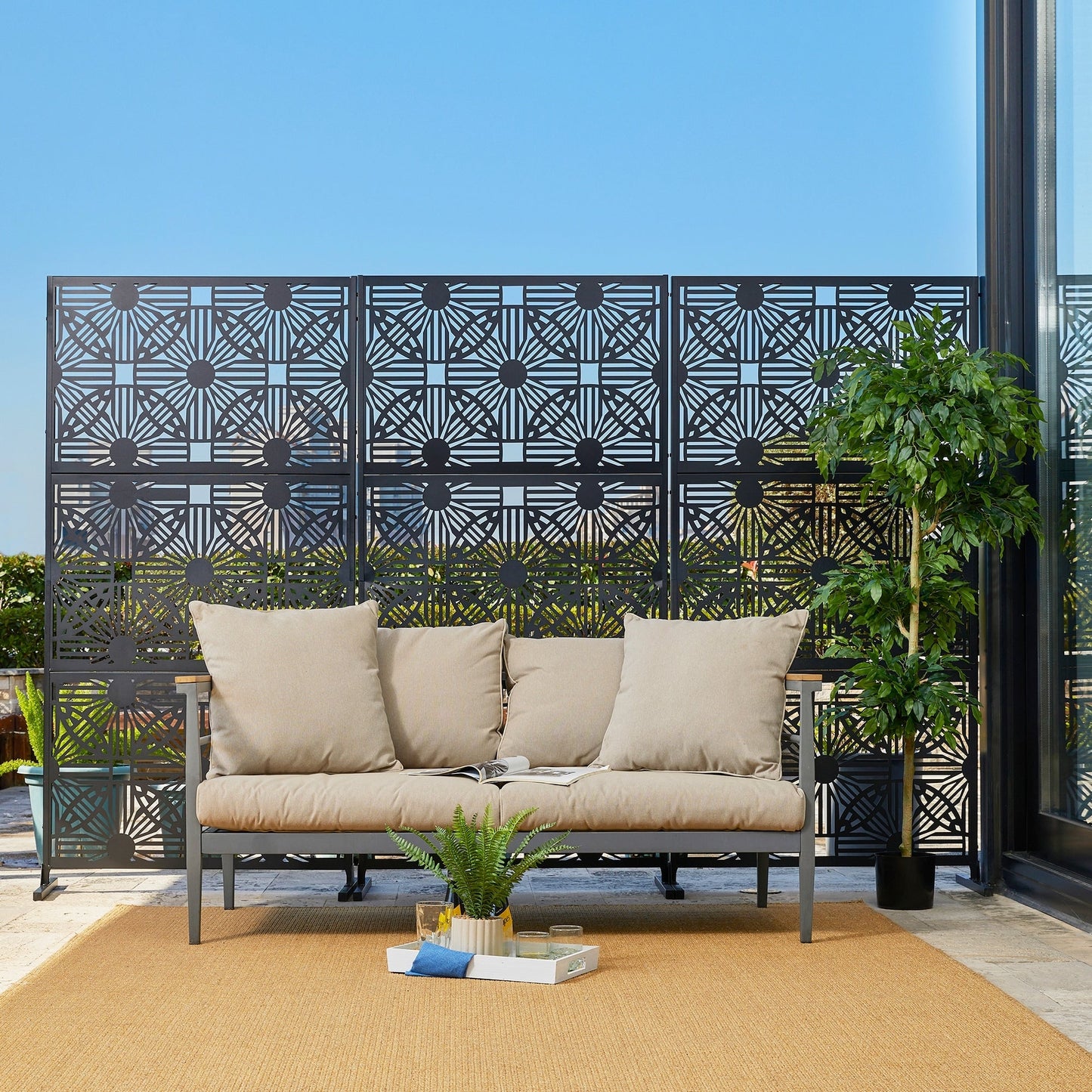 Glitzhome Écran de séparation de pièce, pare-brise à 3 panneaux, motif floral galvanisé, 1,8 m (6 pieds)