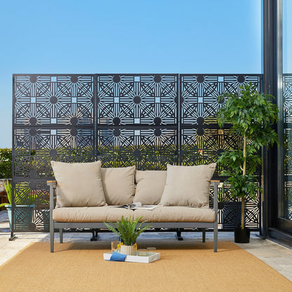 Glitzhome Écran de séparation de pièce, pare-brise à 3 panneaux, motif floral galvanisé, 1,8 m (6 pieds)