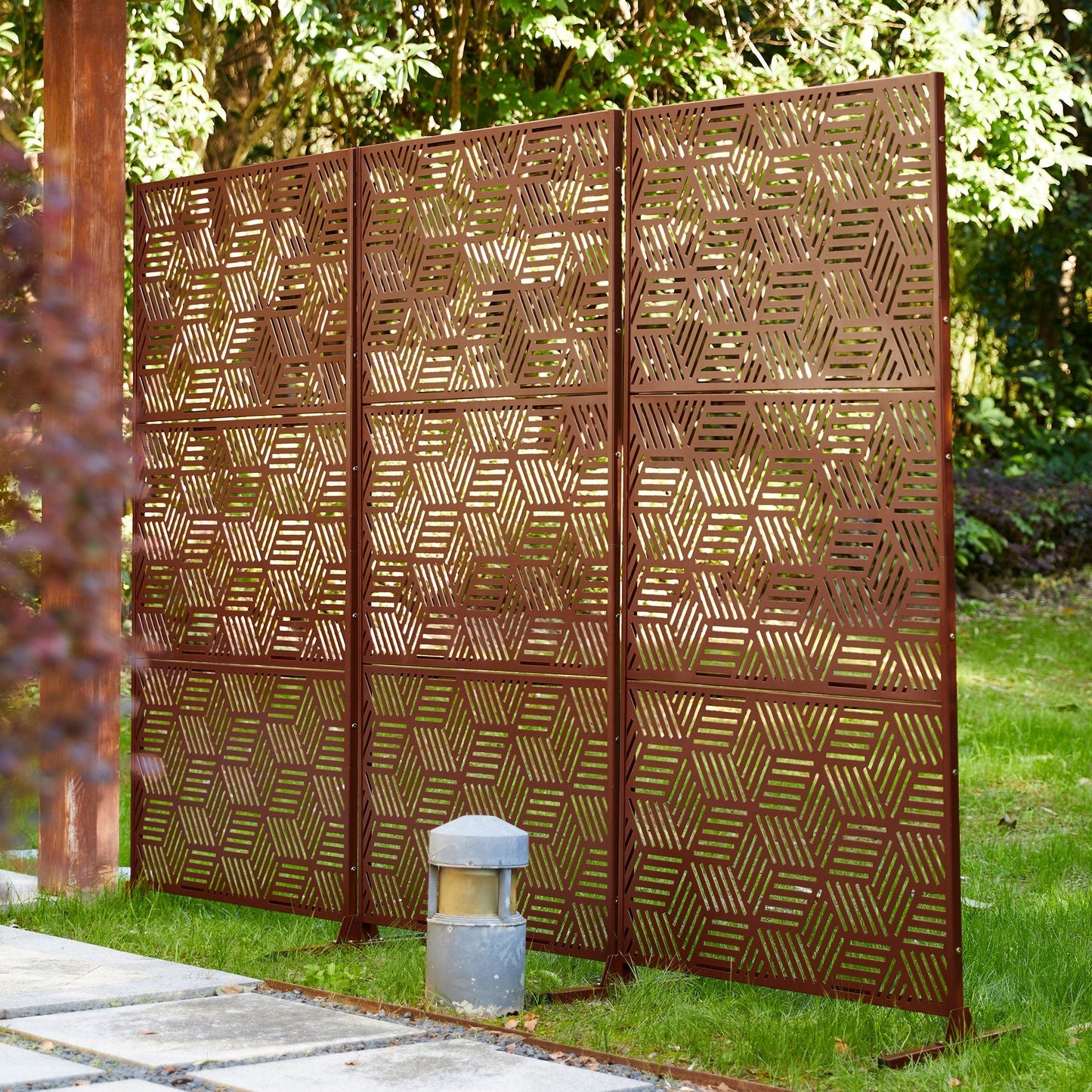 Glitzhome Écran de séparation de pièce, pare-brise à 3 panneaux, motif floral galvanisé, 1,8 m (6 pieds)