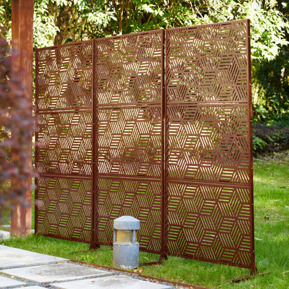 Glitzhome Écran de séparation de pièce, pare-brise à 3 panneaux, motif floral galvanisé, 1,8 m (6 pieds)