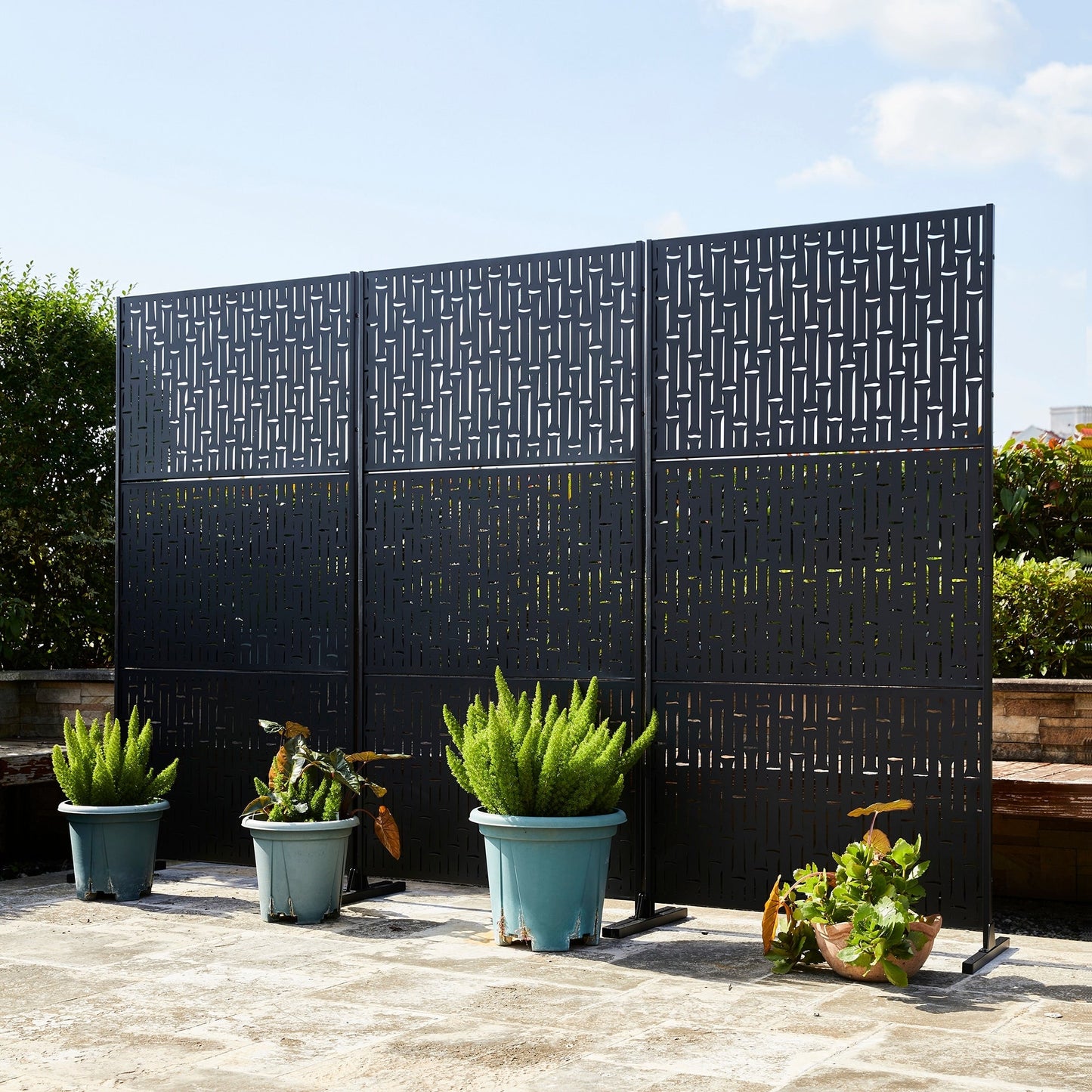 Glitzhome Écran de séparation de pièce, pare-brise à 3 panneaux, motif floral galvanisé, 1,8 m (6 pieds)