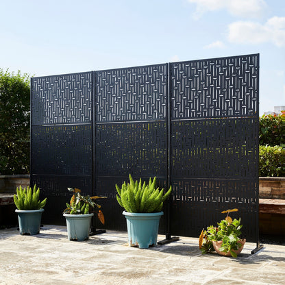 Glitzhome Écran de séparation de pièce, pare-brise à 3 panneaux, motif floral galvanisé, 1,8 m (6 pieds)