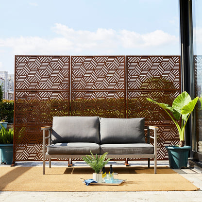 Glitzhome Écran de séparation de pièce, pare-brise à 3 panneaux, motif floral galvanisé, 1,8 m (6 pieds)