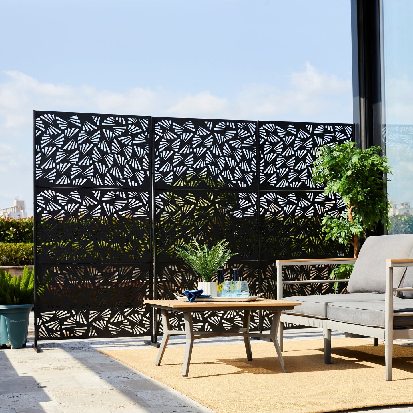 Glitzhome Écran de séparation de pièce, pare-brise à 3 panneaux, motif floral galvanisé, 1,8 m (6 pieds)