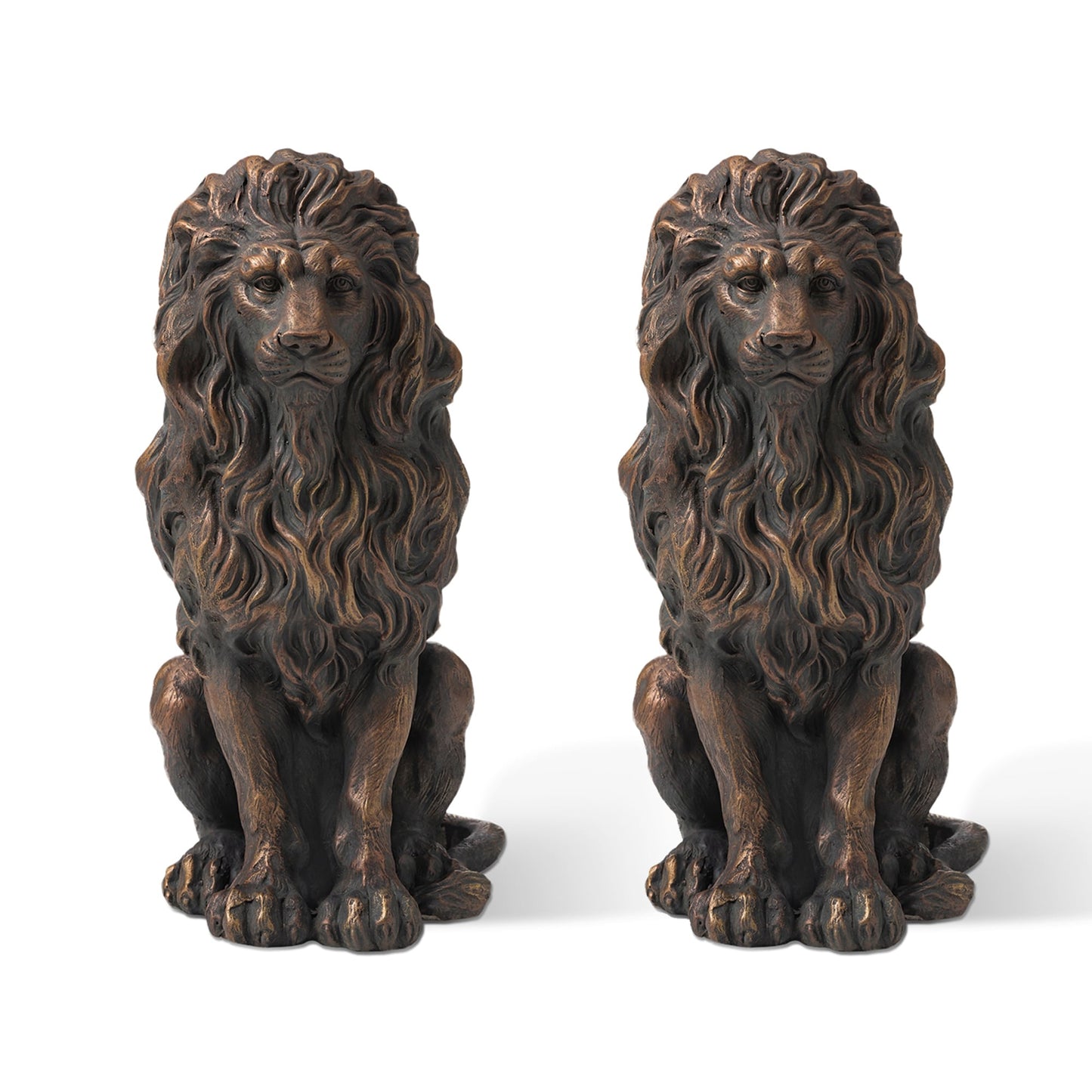 Glitzhome MGO - Lot de 2 statues de lions gardiens majestueux assis, pour porche, extérieur et intérieur.