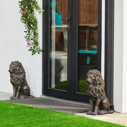Glitzhome MGO - Lot de 2 statues de lions gardiens majestueux assis, pour porche, extérieur et intérieur.
