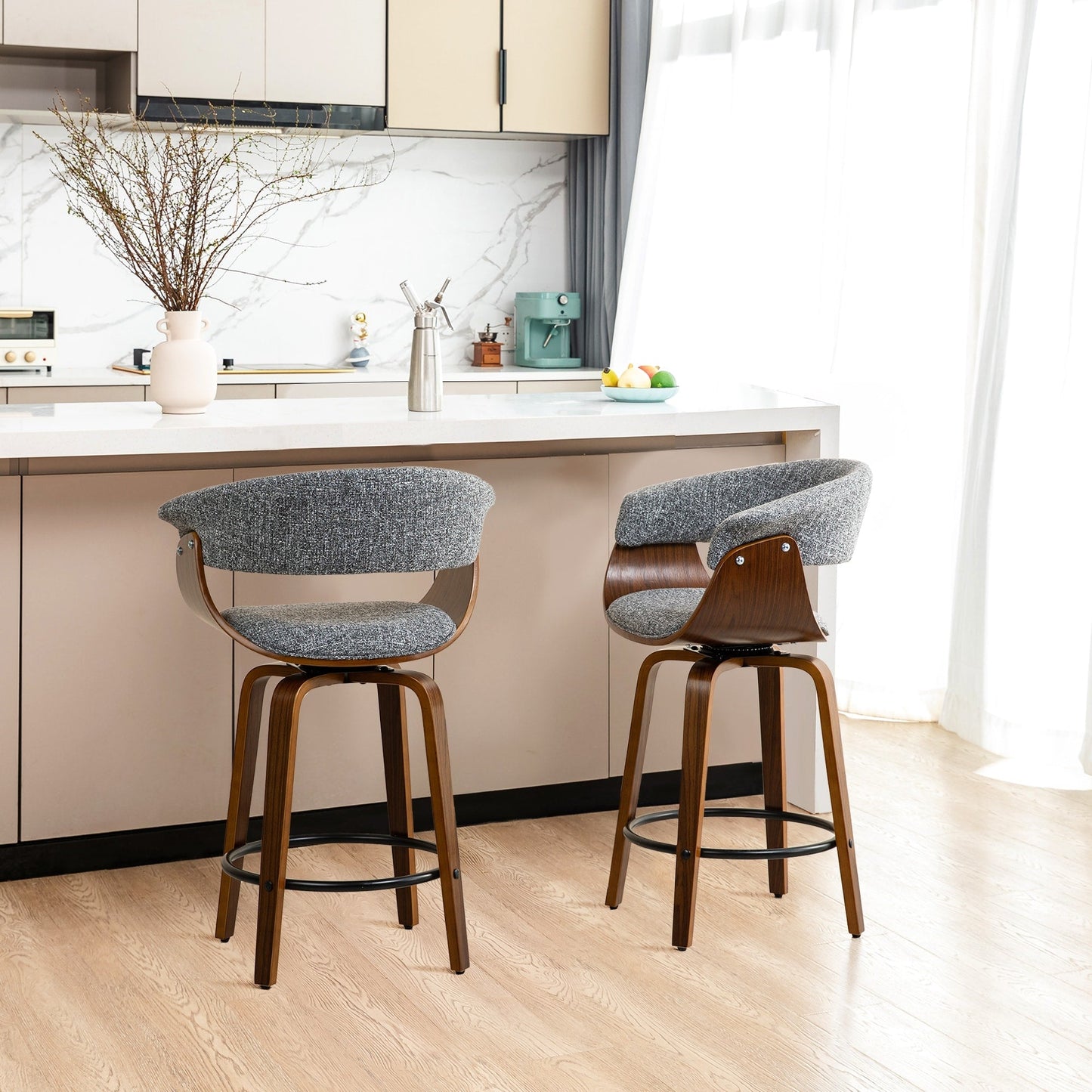 Glitzhome Lot de 2 ou 4 tabourets de bar pivotants en bois, hauteur comptoir et bar, style moderne