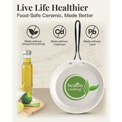 Gotham Steel Cream Ensemble de 12 casseroles et poêles ultra antiadhésives en céramique avec poignées Stay Cool