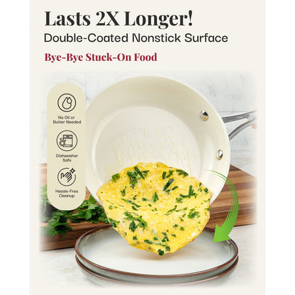 Gotham Steel Cream Ensemble de 12 casseroles et poêles ultra antiadhésives en céramique avec poignées Stay Cool