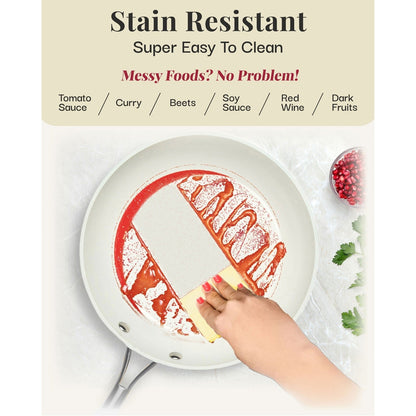 Gotham Steel Cream Ensemble de 12 casseroles et poêles ultra antiadhésives en céramique avec poignées Stay Cool