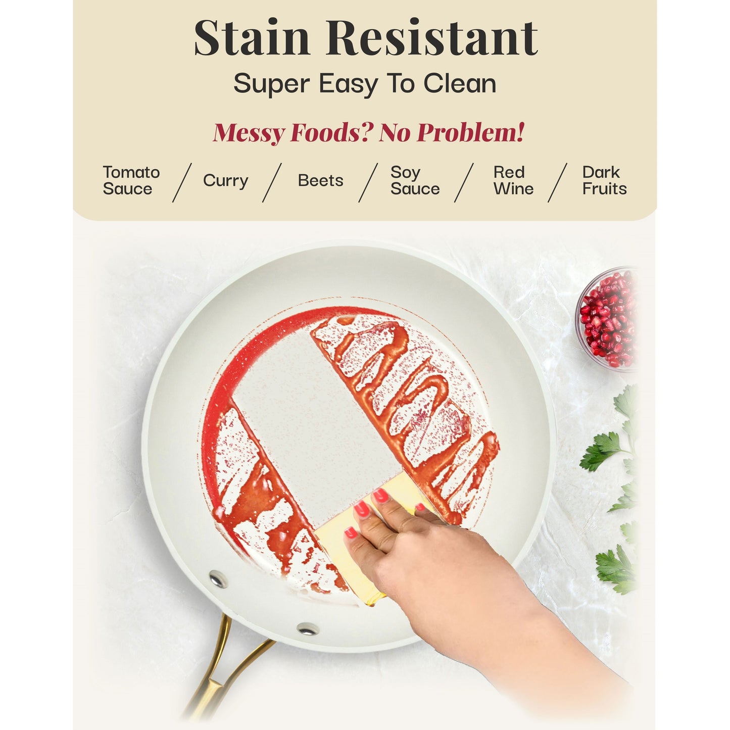 Gotham Steel Ensemble de 15 pièces de casseroles et poêles en céramique ultra antiadhésive couleur crème avec ustensiles