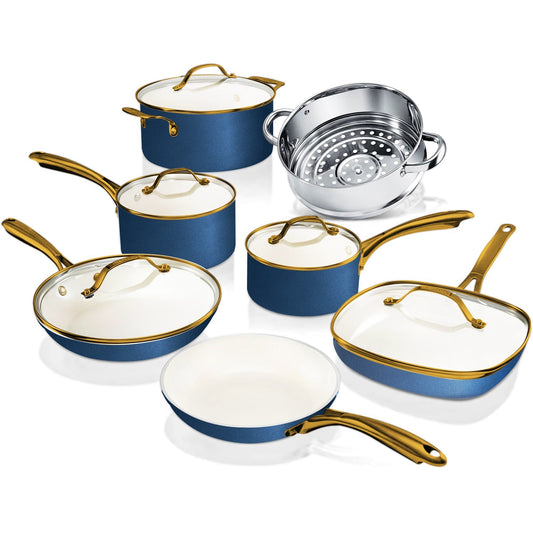 Ensemble de cuisine antiadhésif Gotham Steel crème/bleu marine, 12 pièces