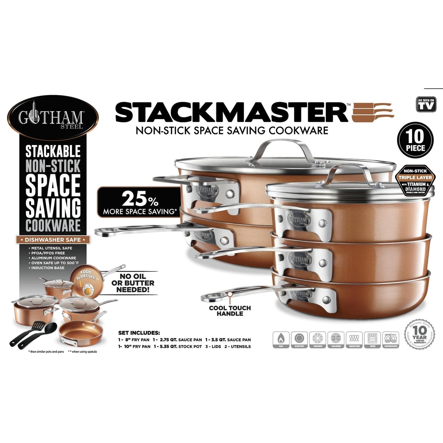 Ensemble de casseroles et poêles antiadhésives Gotham Steel 10 pièces, cuivre