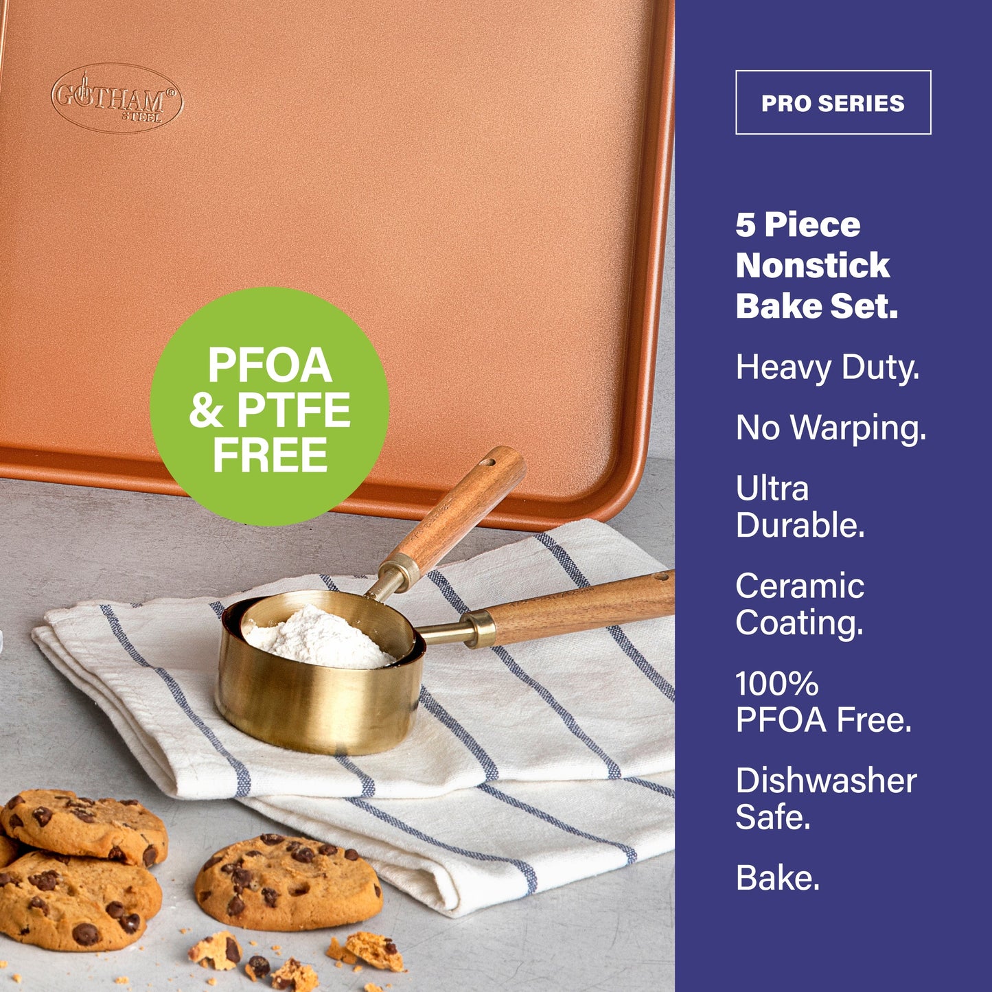 Ensemble de 20 pièces de batterie de cuisine et de matériel de pâtisserie Gotham Steel Pro en acier anodisé dur.