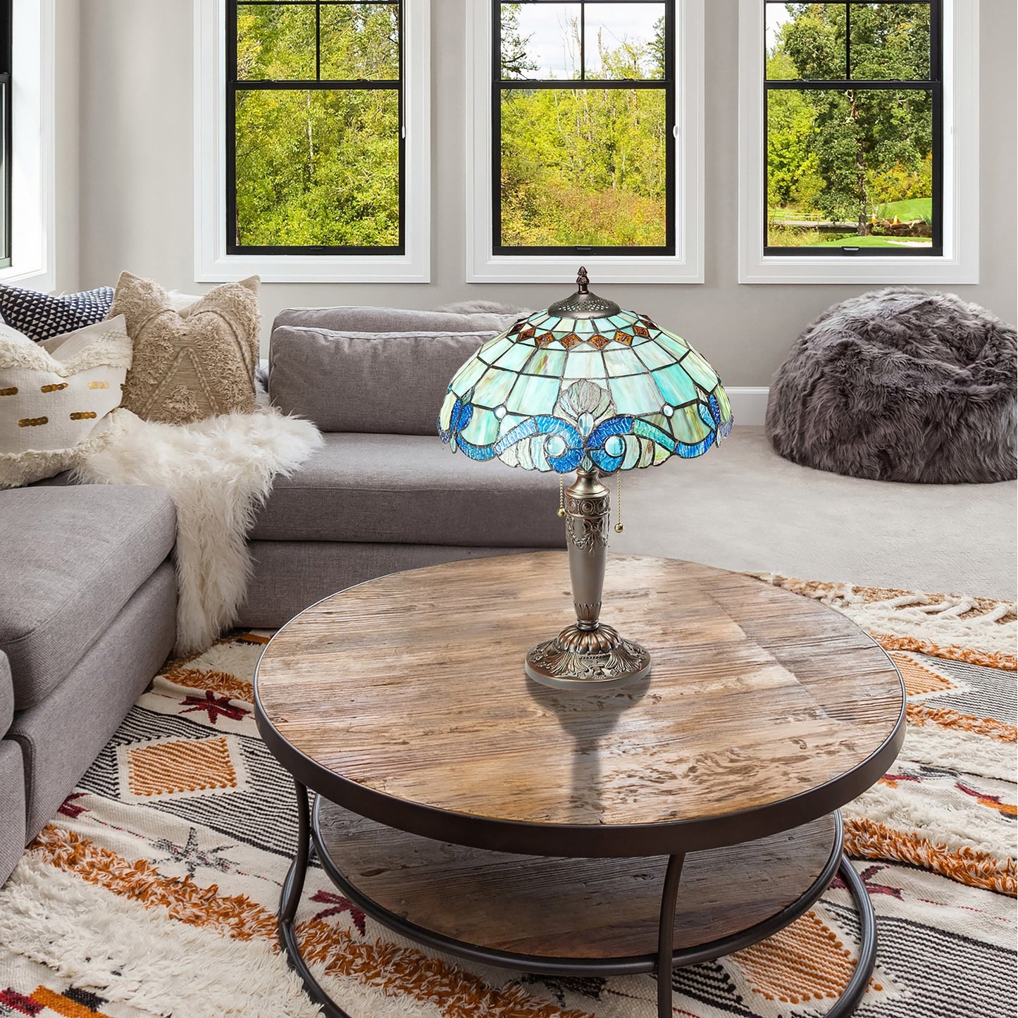 Gracewood Hollow Asdreni Lampe Tiffany en verre dépoli de 50,8 cm - 35,5 L x 35,5 l x 51,5 H (cm)